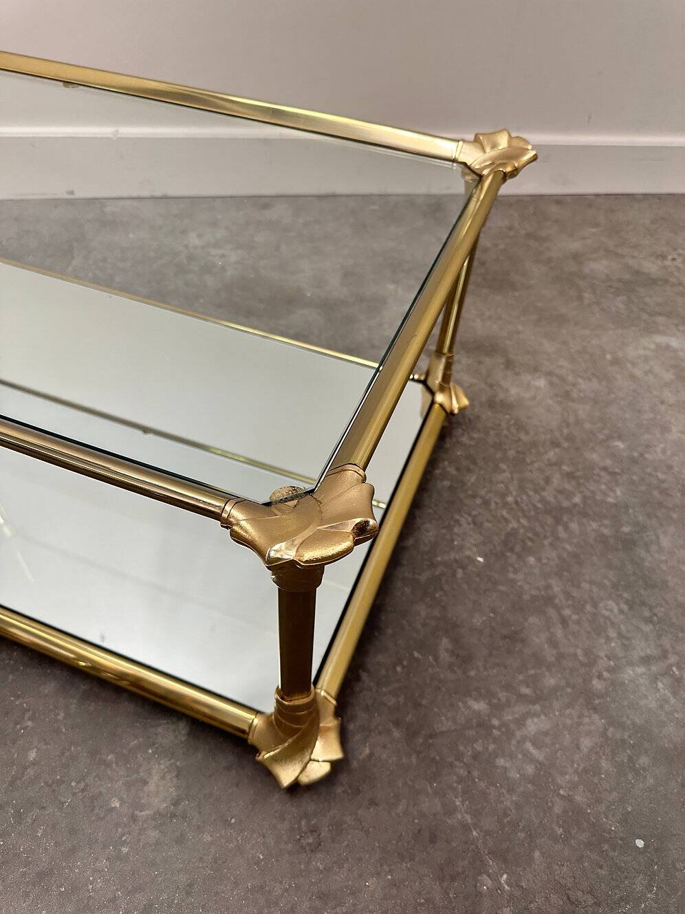 Elegant vintage mirrored brass coffee table, 1980s France.