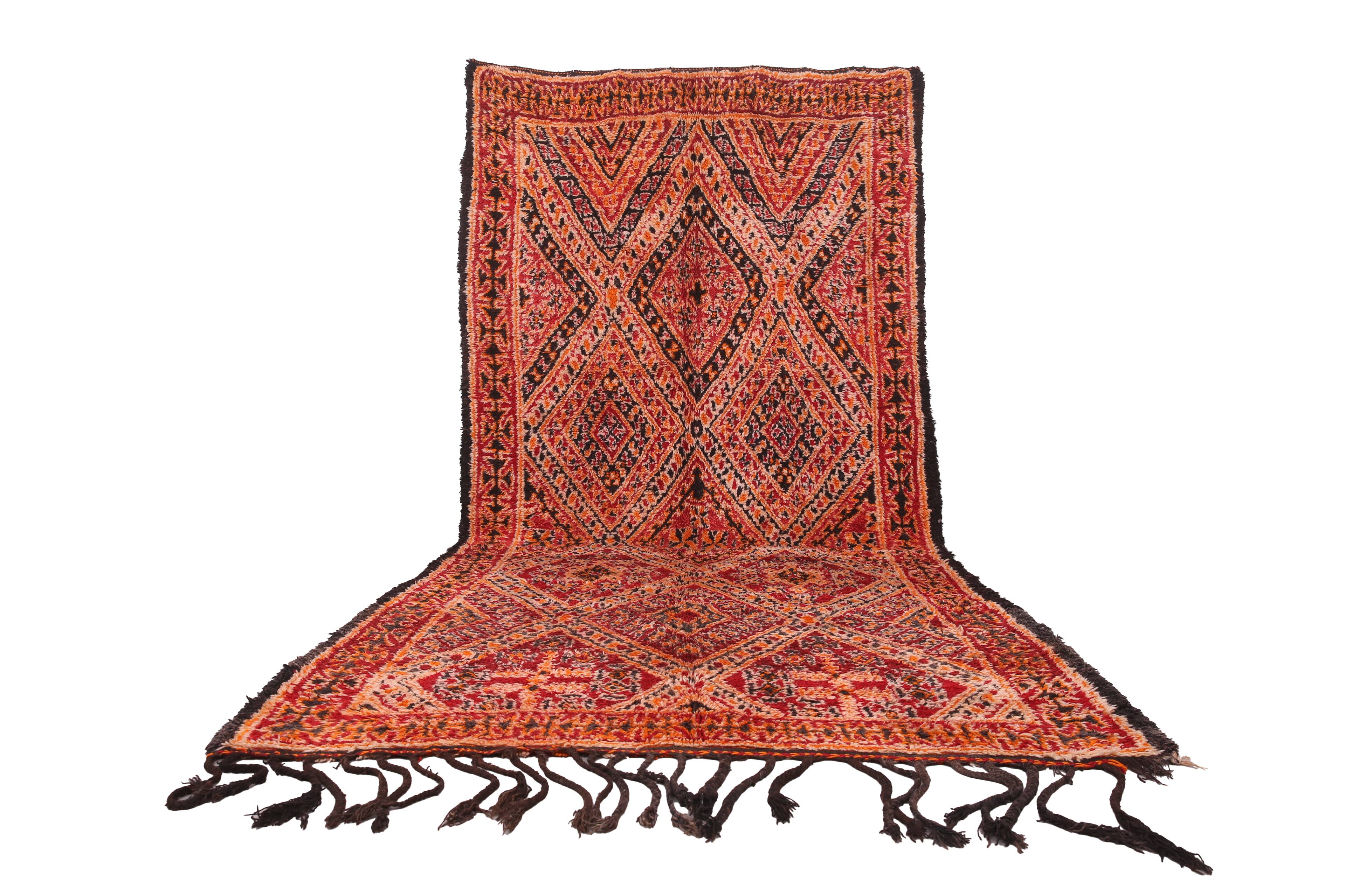 Grand tapis marocain fait main vintage 204 x 427 cm - Tapis en laine berbère rare