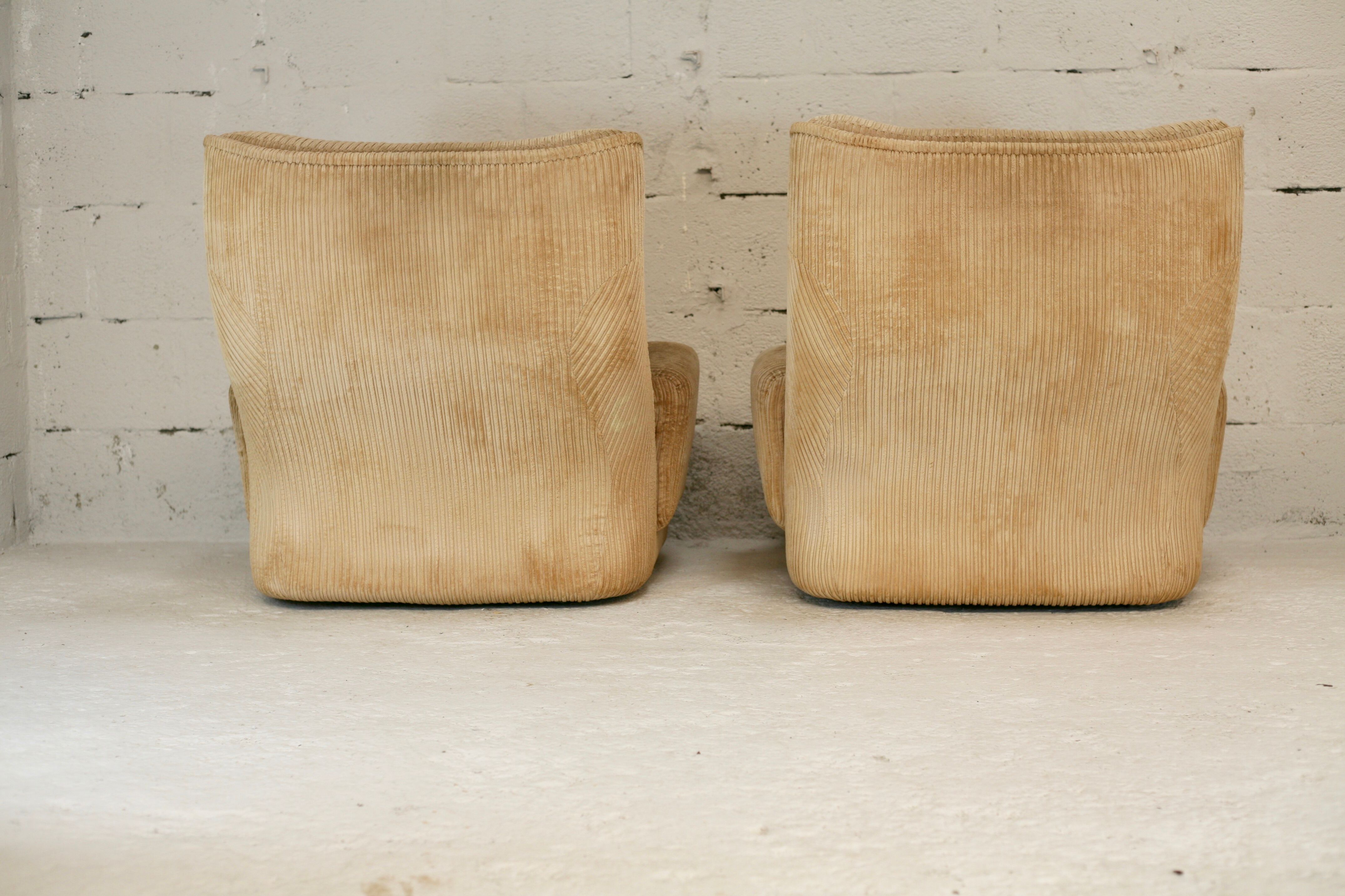 Pair of armchairs by michel cadestin, airborne edition, fiberglass and beige velvet, circa 1970