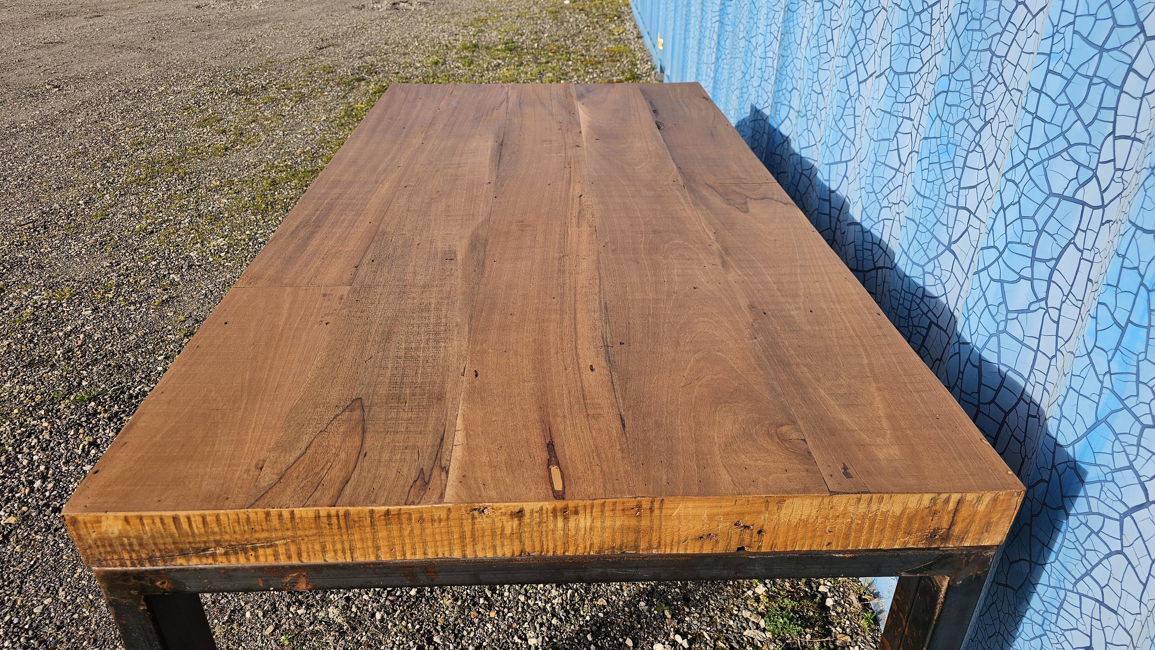 Industrial teak and metal table