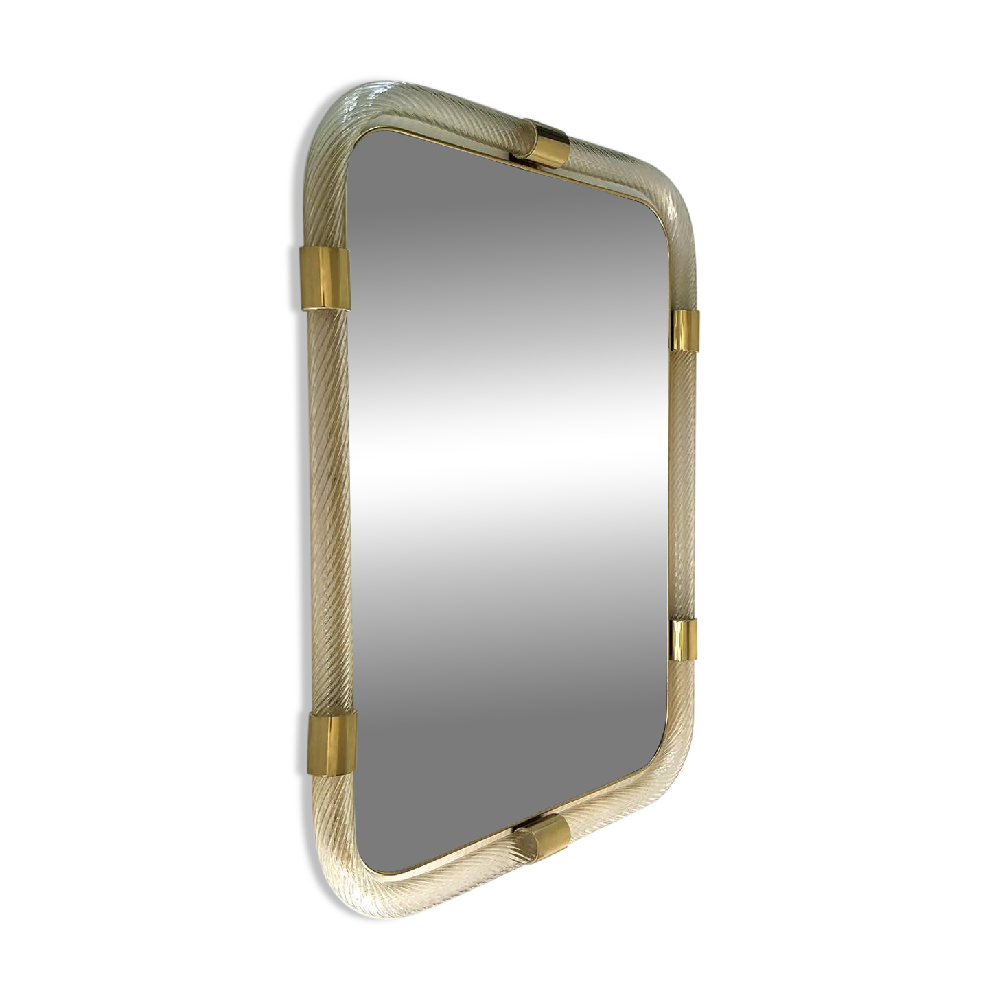 Scenographic Italian “Torciglione-Torchon” Murano Glass Wall Mirror