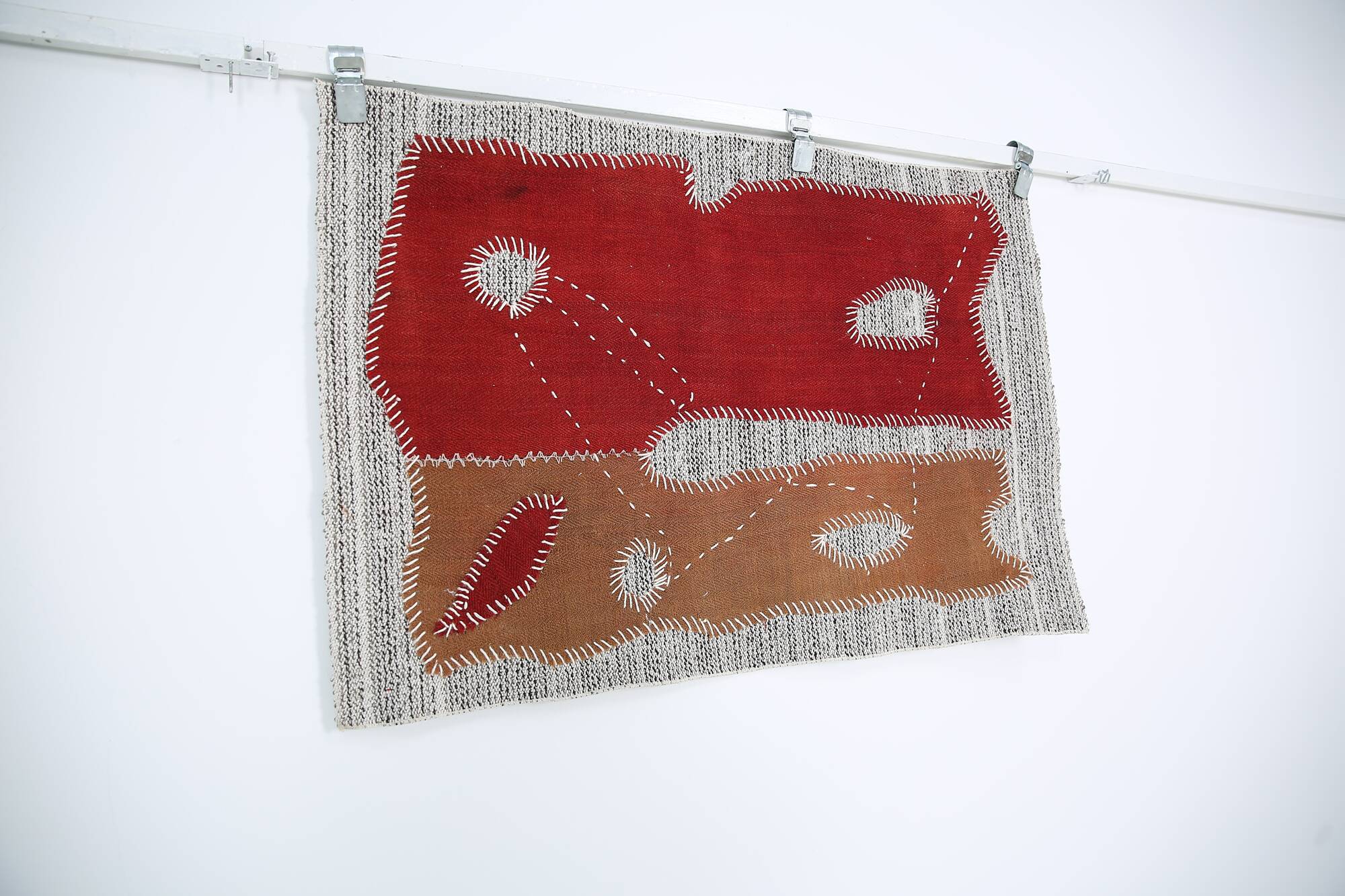 Burgundy Textile Wall Hanging, Handmade Tapestry Rug