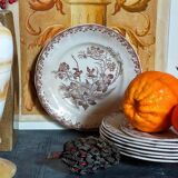 Sept assiettes à dessert terre de fer aux oiseaux f.f.Pexonne fin XIX ème