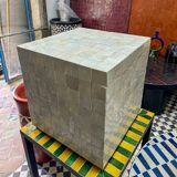 Ivory white Zellige ceramic cube side table