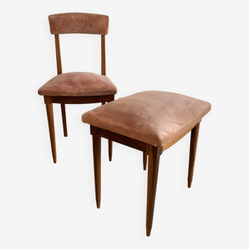 Vintage velvet chair and footrest