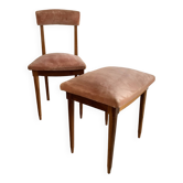 Vintage velvet chair and footrest