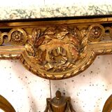 Louis XVI style console in gilded wood 20th century Veined green marble top