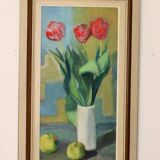 1970's Large Swedish Mid-Century Oil On Board Painting" Still life Tulips " by Hugo Olsson