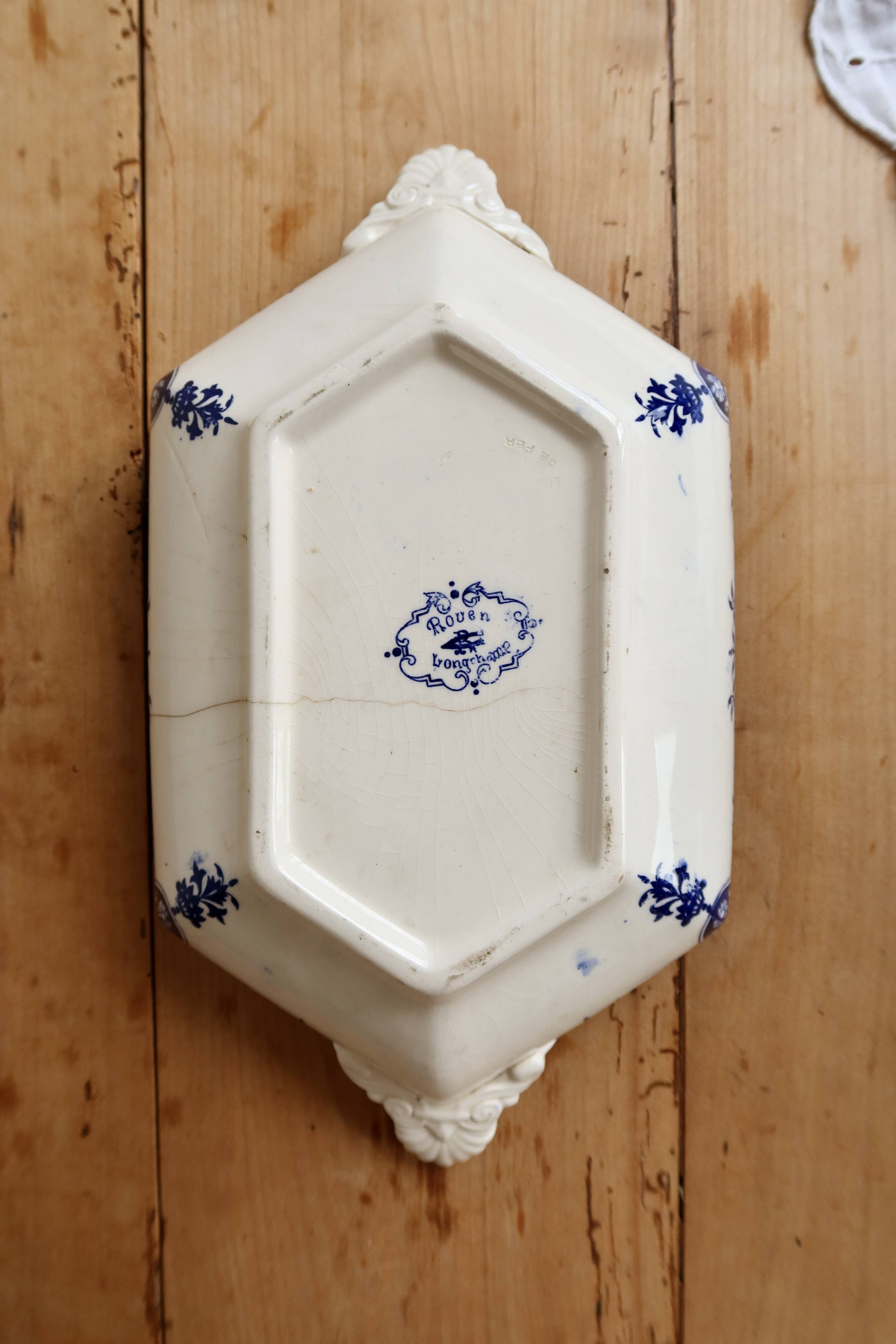 Soupière ancienne terre de fer Longchamp modèle Rouen XIXe siècle