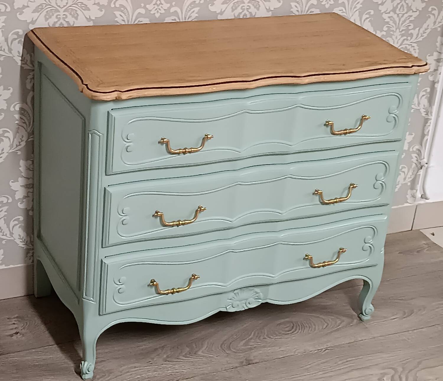 Louis XV style chest of drawers and bedside tables.