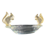 Oblong crystal bowl signed Sèvres decorated with squirrels