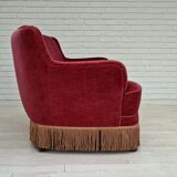 1970s, Danish vintage 2 seater "Banana" sofa, cherry-red velour, original very good condition.