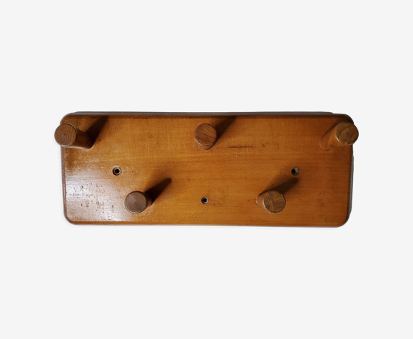 Portemanteau à cinq patères en bois naturel, design, années 60, 50 cm