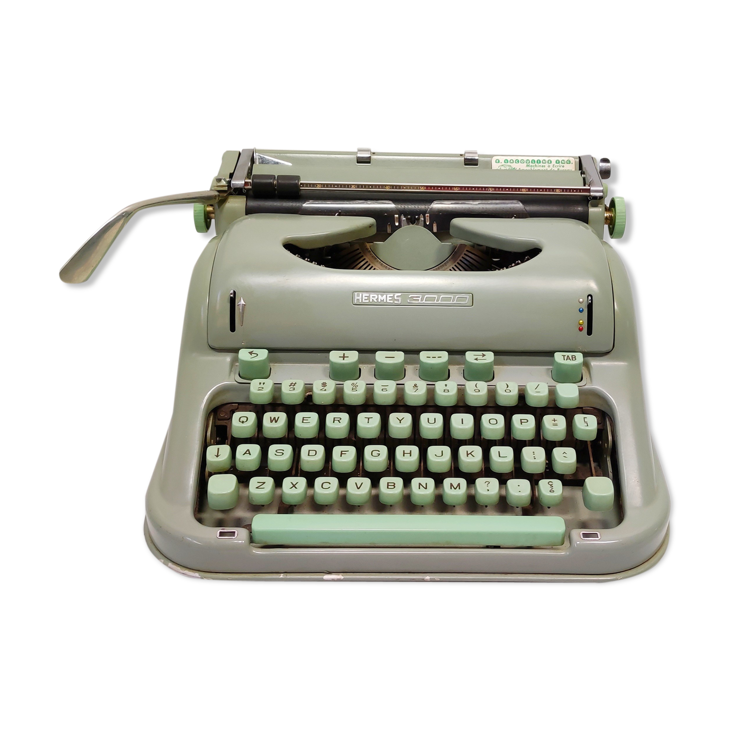 Hermes 3000 green blue typewriter