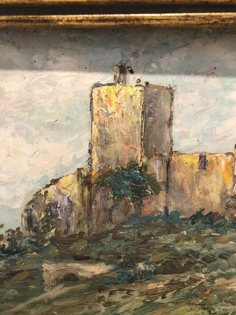 Painting: the castle of brancion signed claude ligonesche