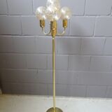large golden floor lamp by Sölken Leuchten with four glass spheres, Mid Century floor lamp