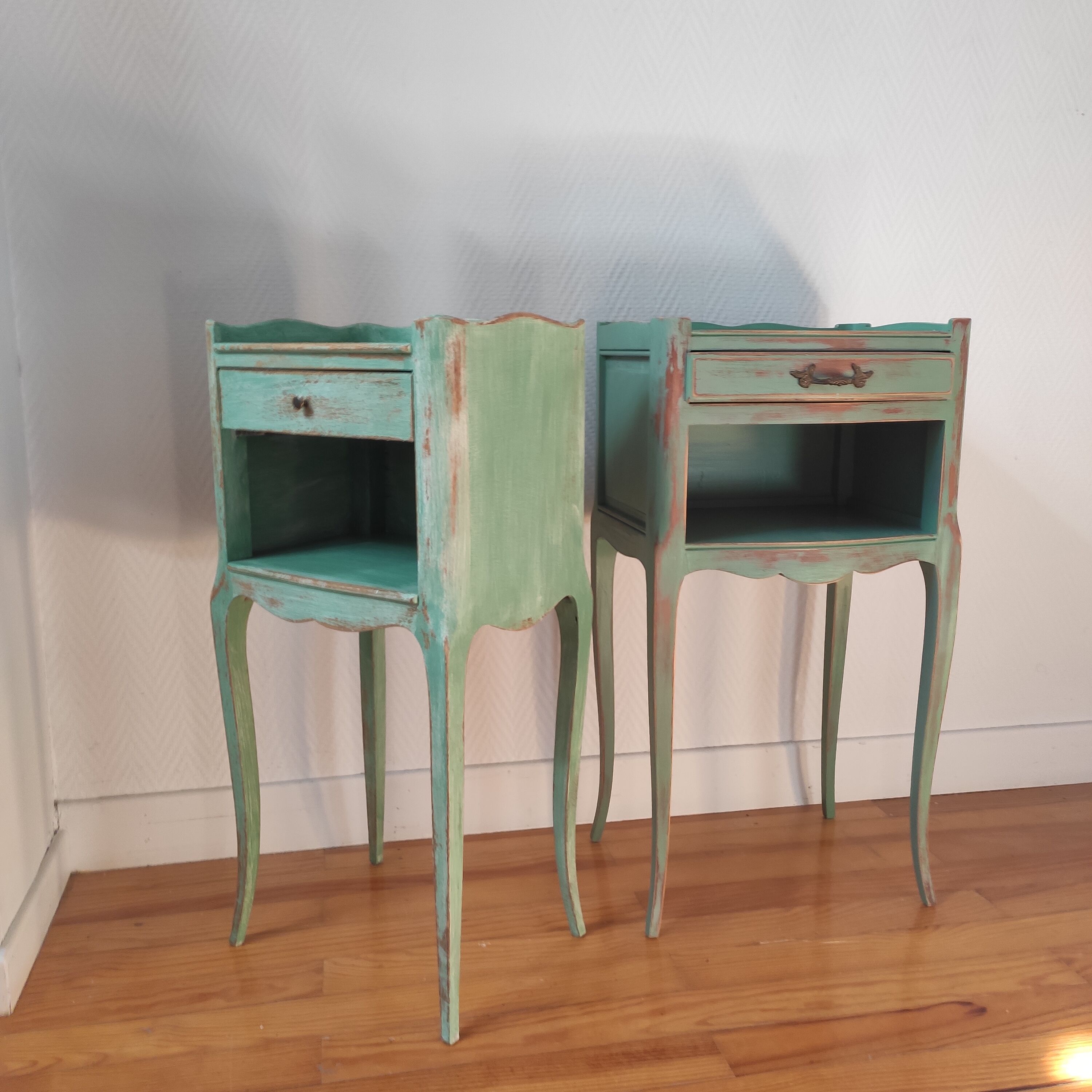Pair of patinated bedside tables