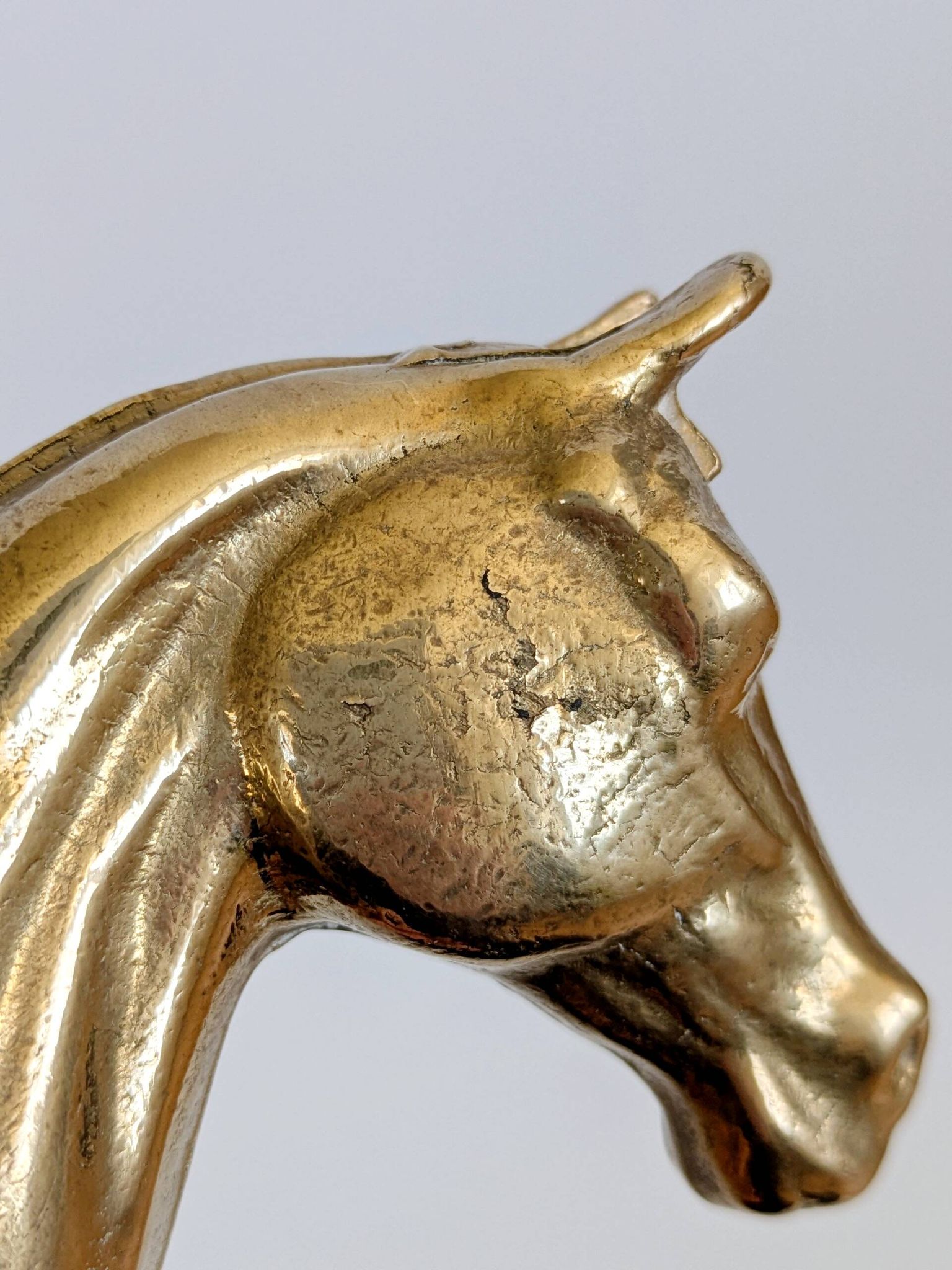 Set of 3 brass wall hooks horse head vintage coat hangers
