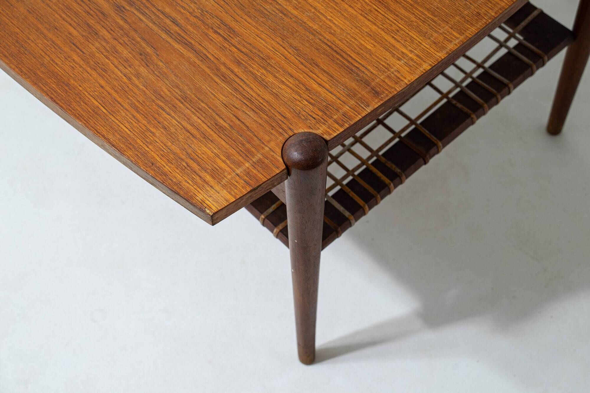 Vintage webbing coffee table in teak, 1960s