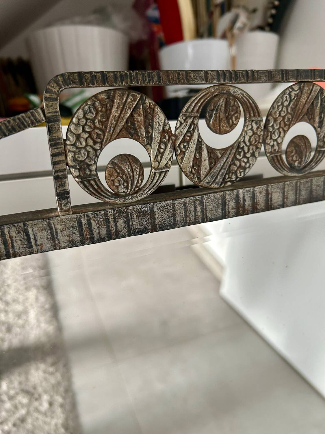 Art Deco mirror 1930 hammered iron and beveled mirror