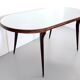 Vintage Beech and Walnut Dining Table with an Oval Gray Glass Top, Italy
