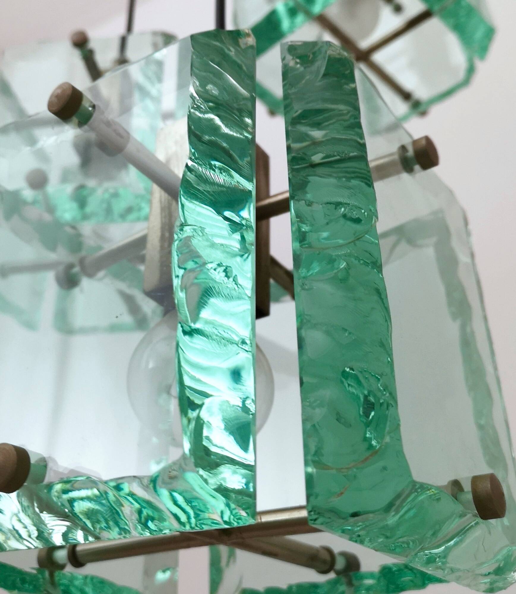 Nile Green Hammered Glass Pendant Light by Zero Quattro, Italy, 1960s