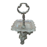 Antique silver-plated metal and glass display stand