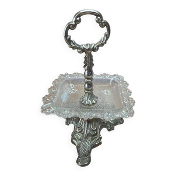 Présentoir ancien en métal argenté et verre
