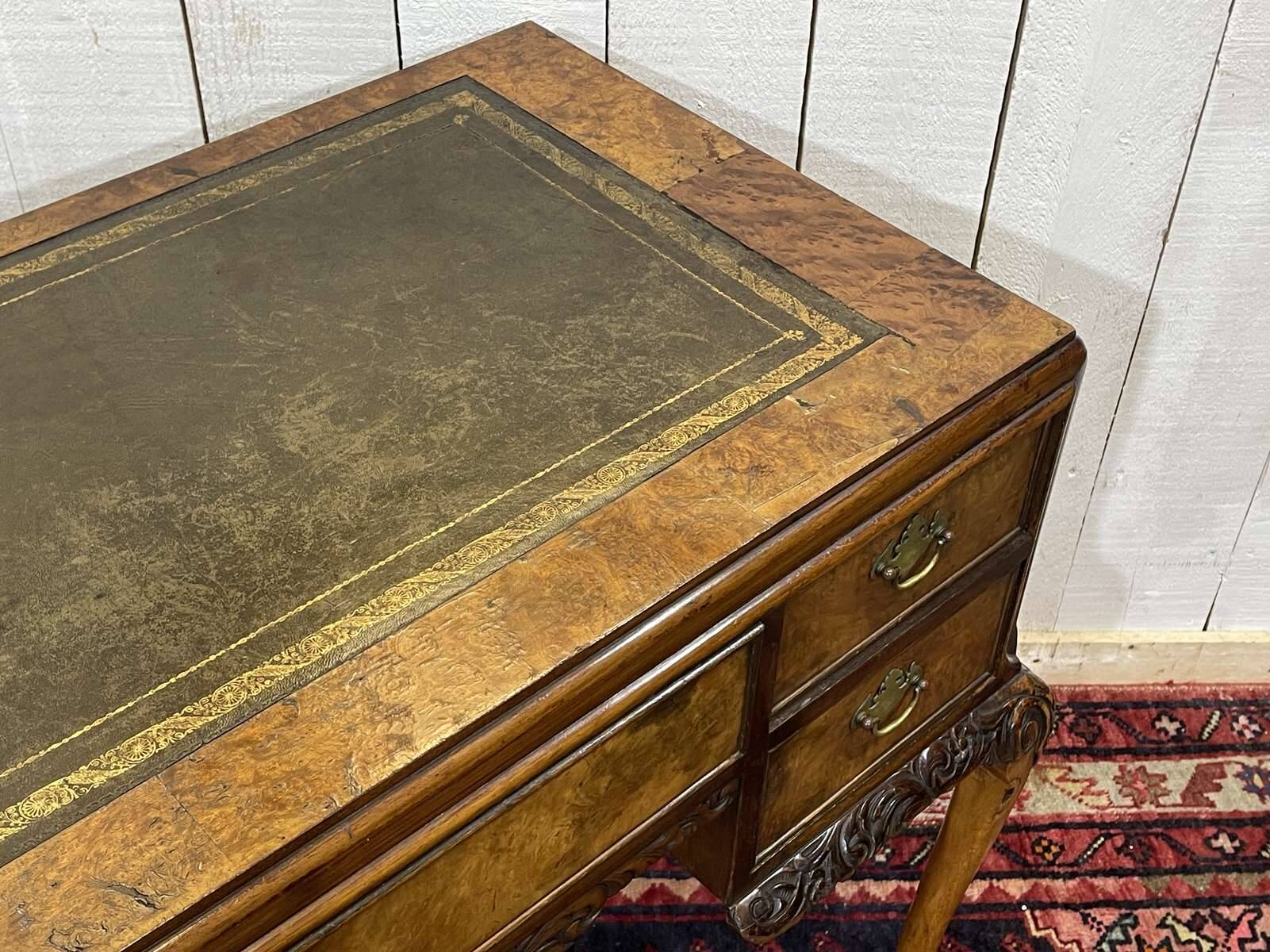 1930s Chippendale English desk in burr walnut