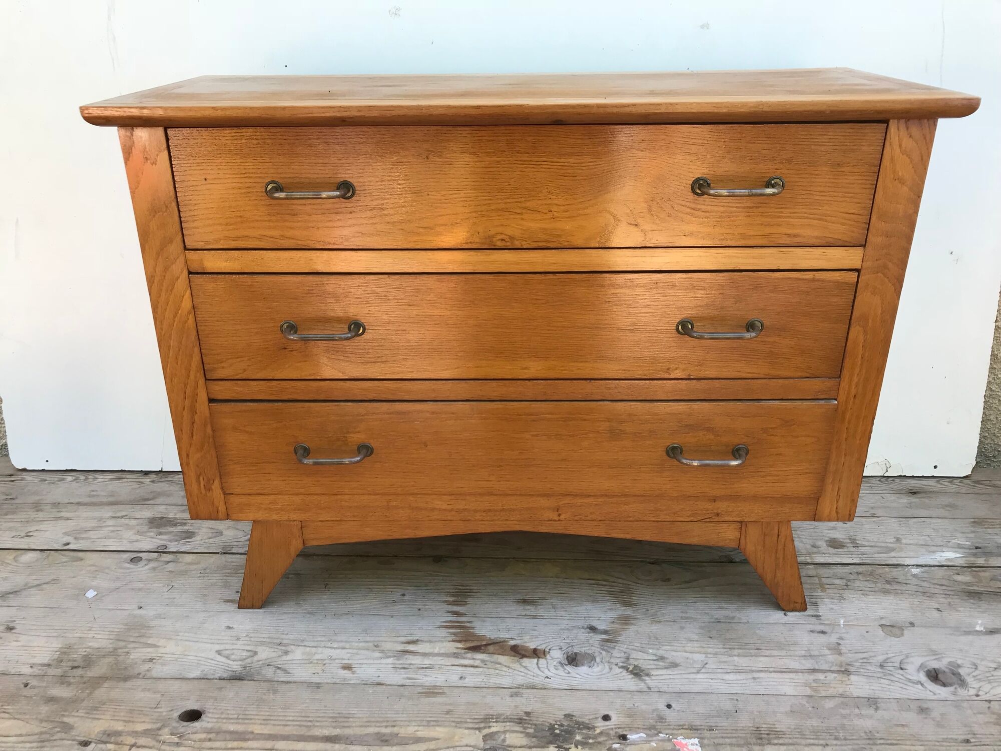 Ancienne commode scandinave 3 tiroirs bois pieds compas années 50 vintage