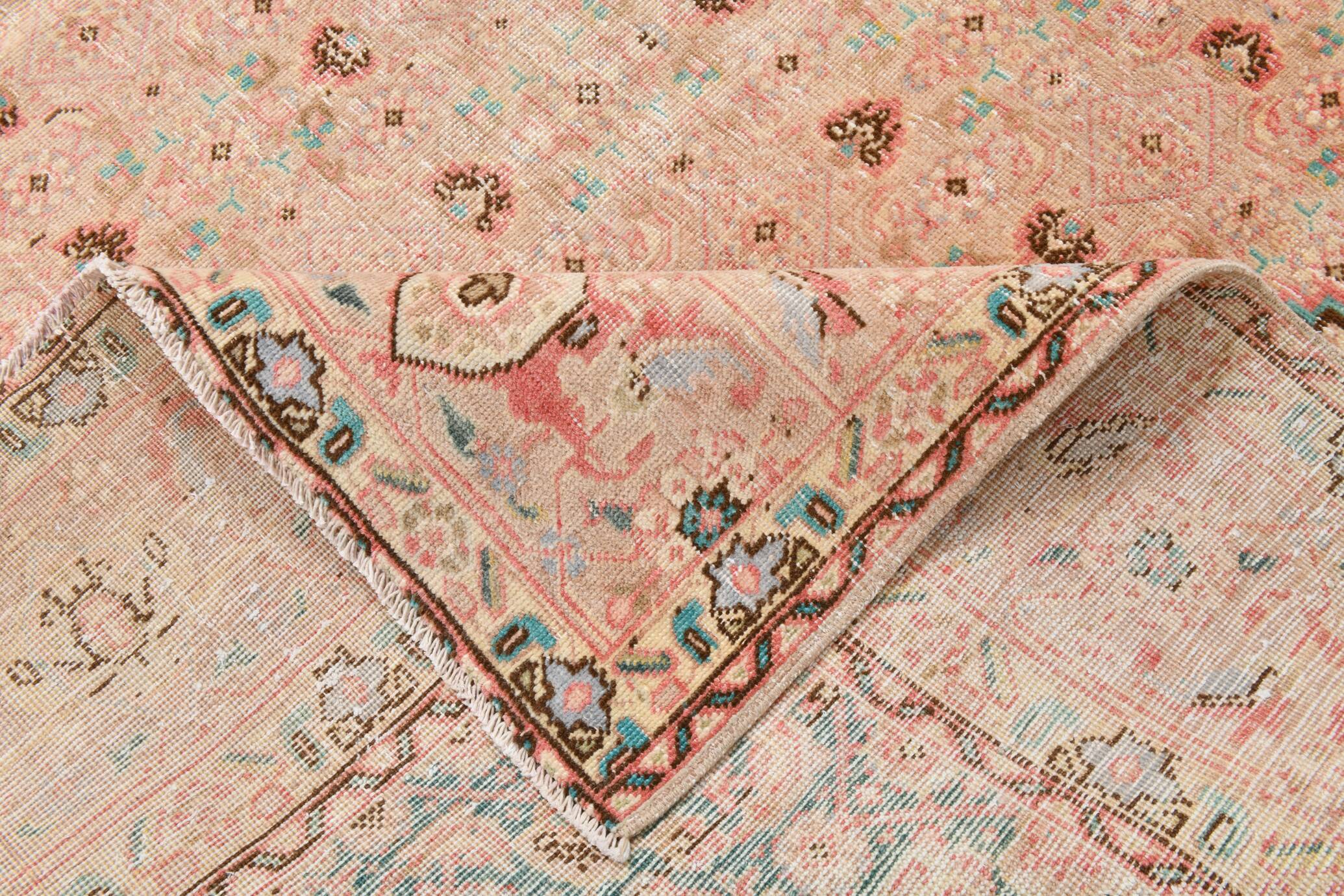 Pale Red & Teal Green Persian Heriz Rug, 288x382Cm