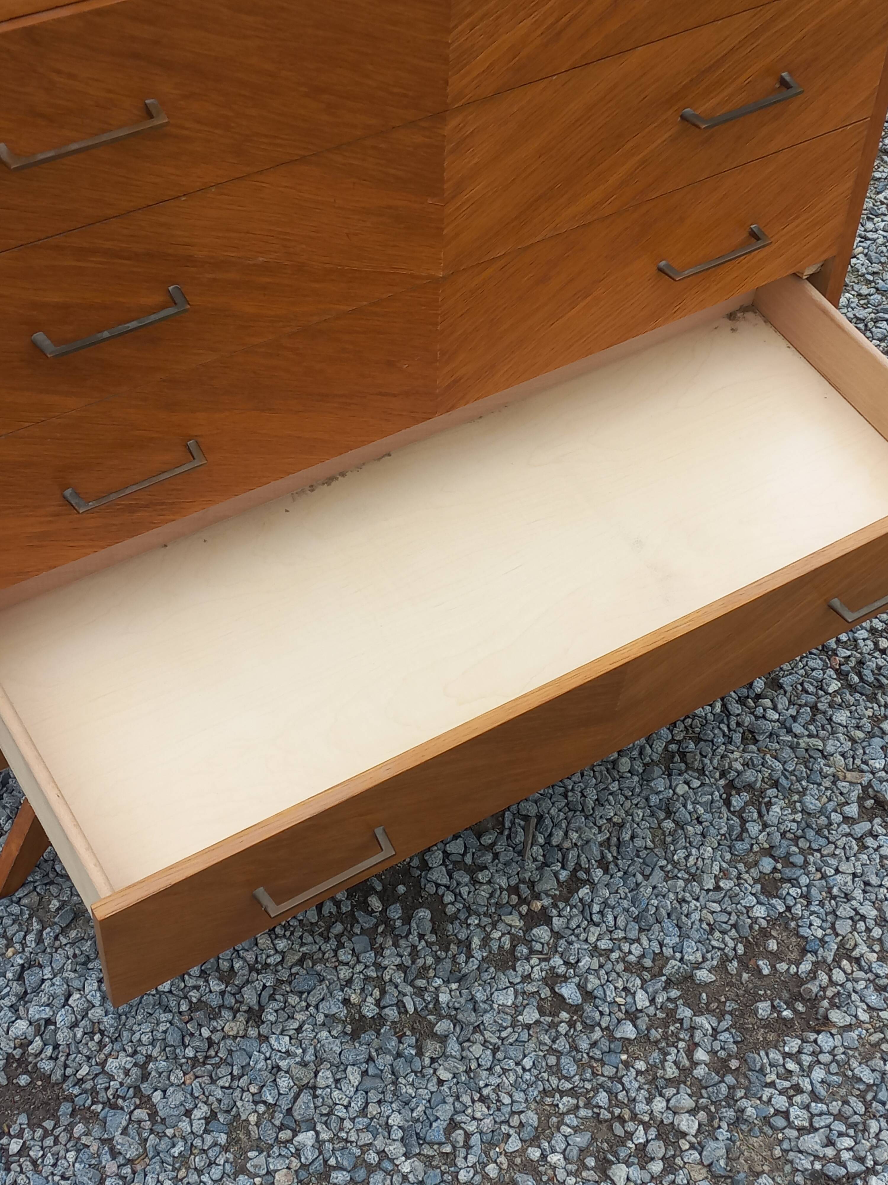 Vintage chest of drawers in blond and golden oak, compass legs and 4 drawers, 1950s