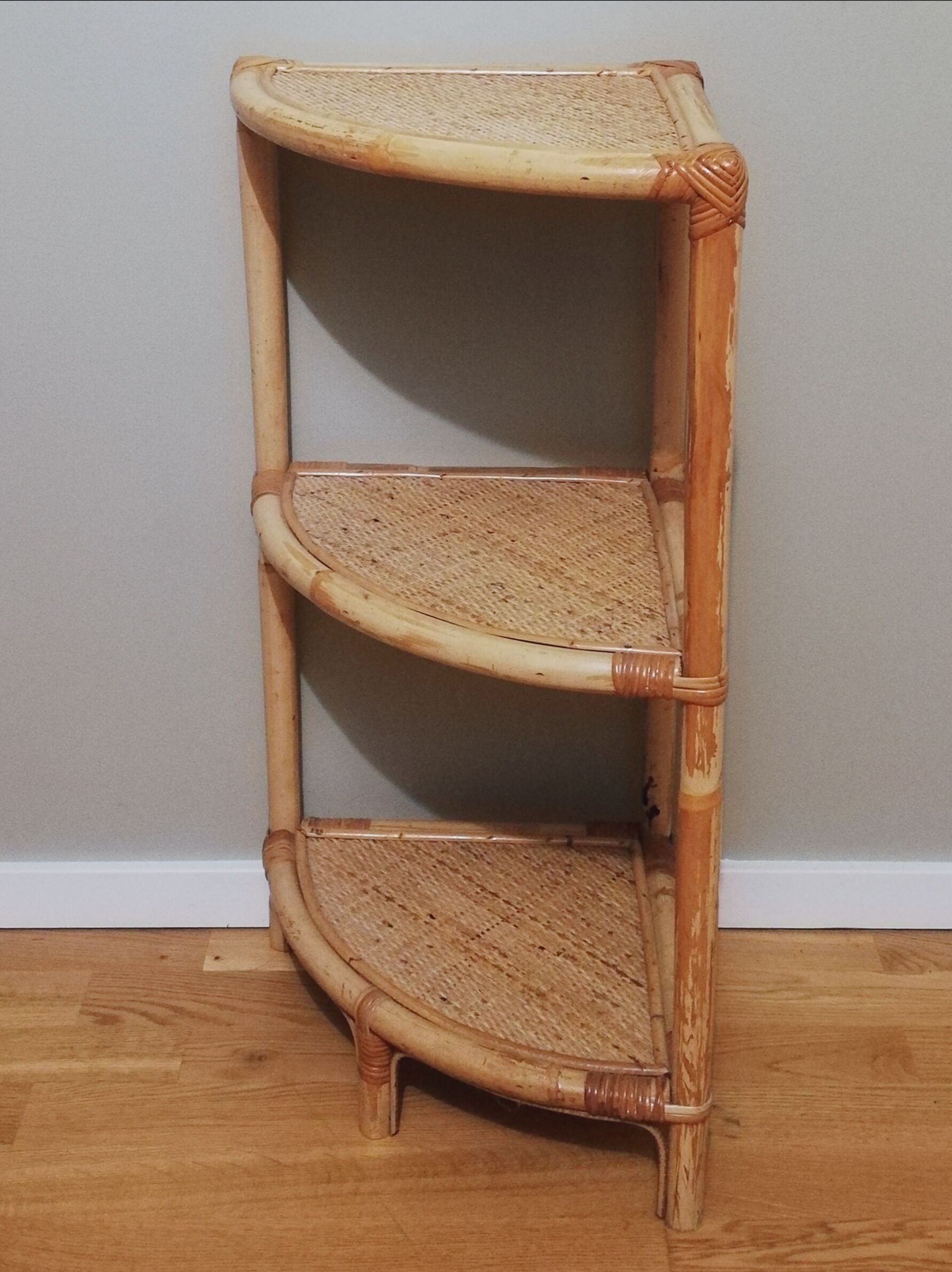 Bamboo and rattan corner shelf