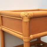 Bedside or side table in wood, bamboo and rattan, 1970s