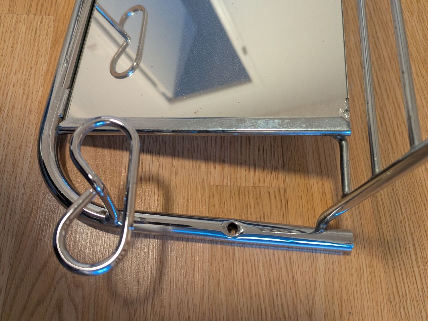 Coat rack with 4 hooks, mirror, chrome metal