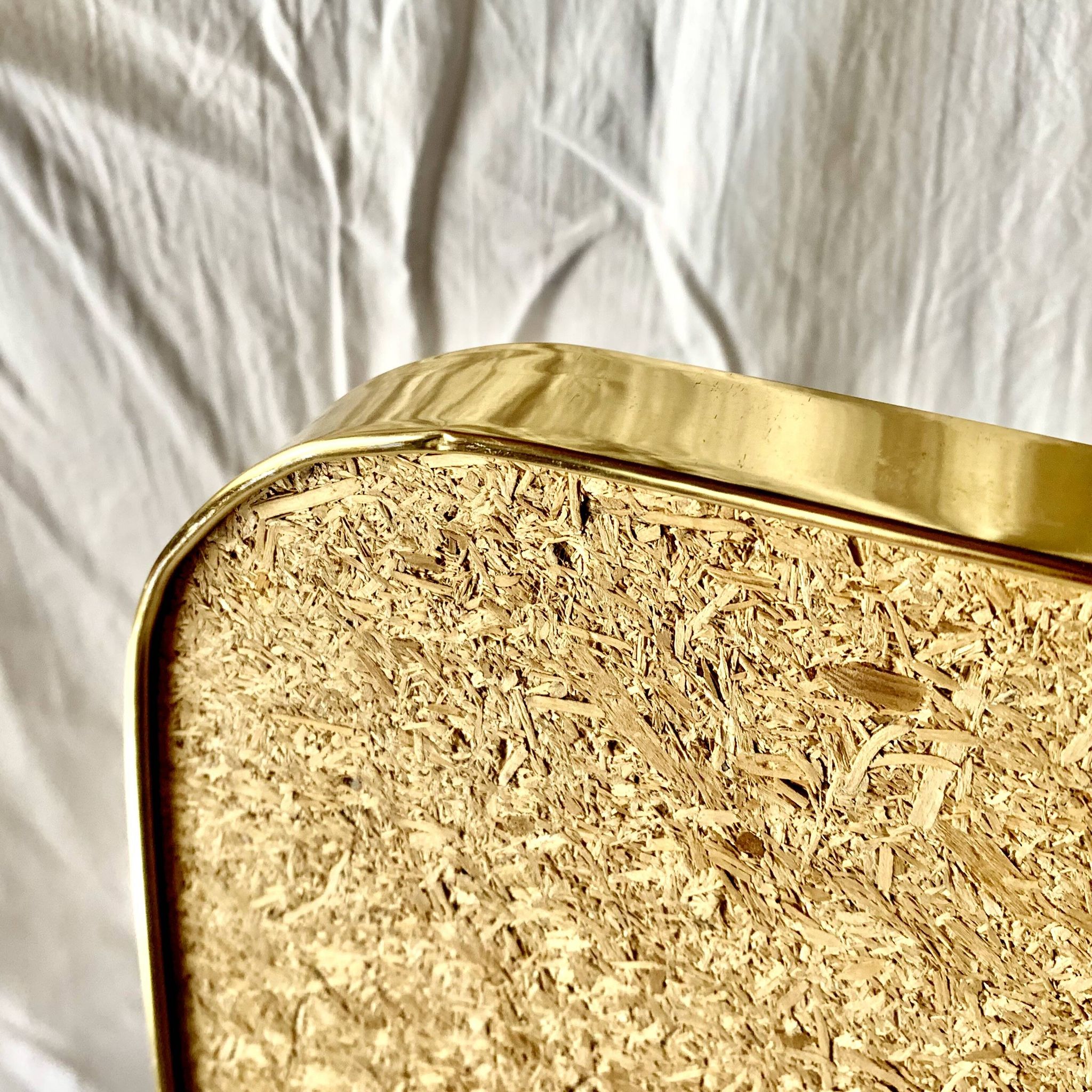 Large vintage rectangular wall mirror in gold anodized aluminum - 73 cm