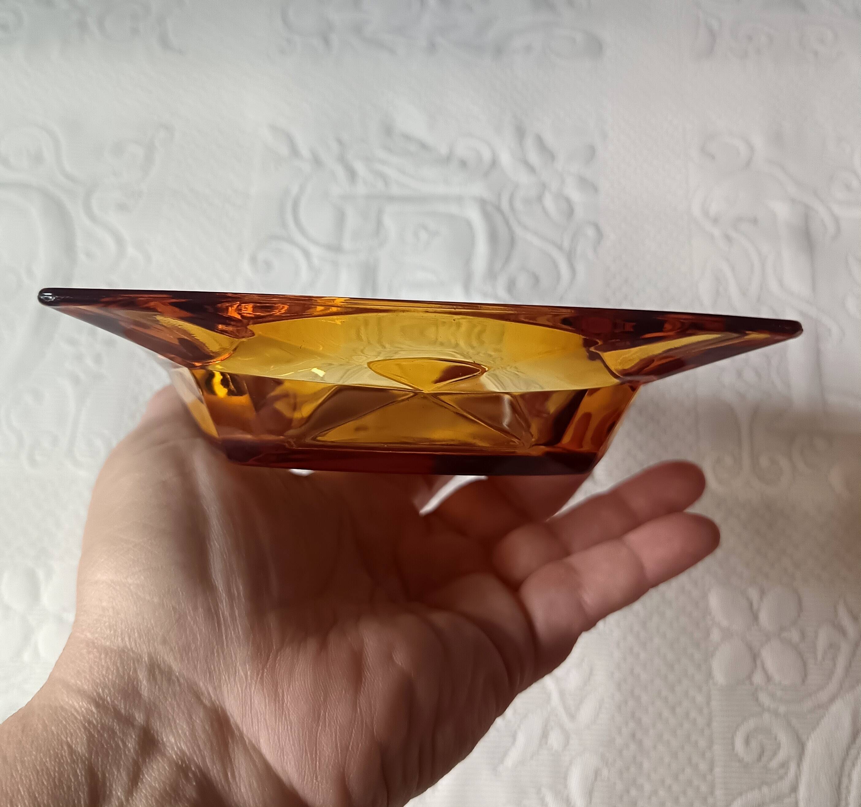 Cendrier vintage ambré carré, Anchor Hocking
