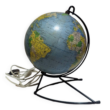 Illuminated terrestrial globe in glass by Girard and Barrère from the 1960s - 1/8000