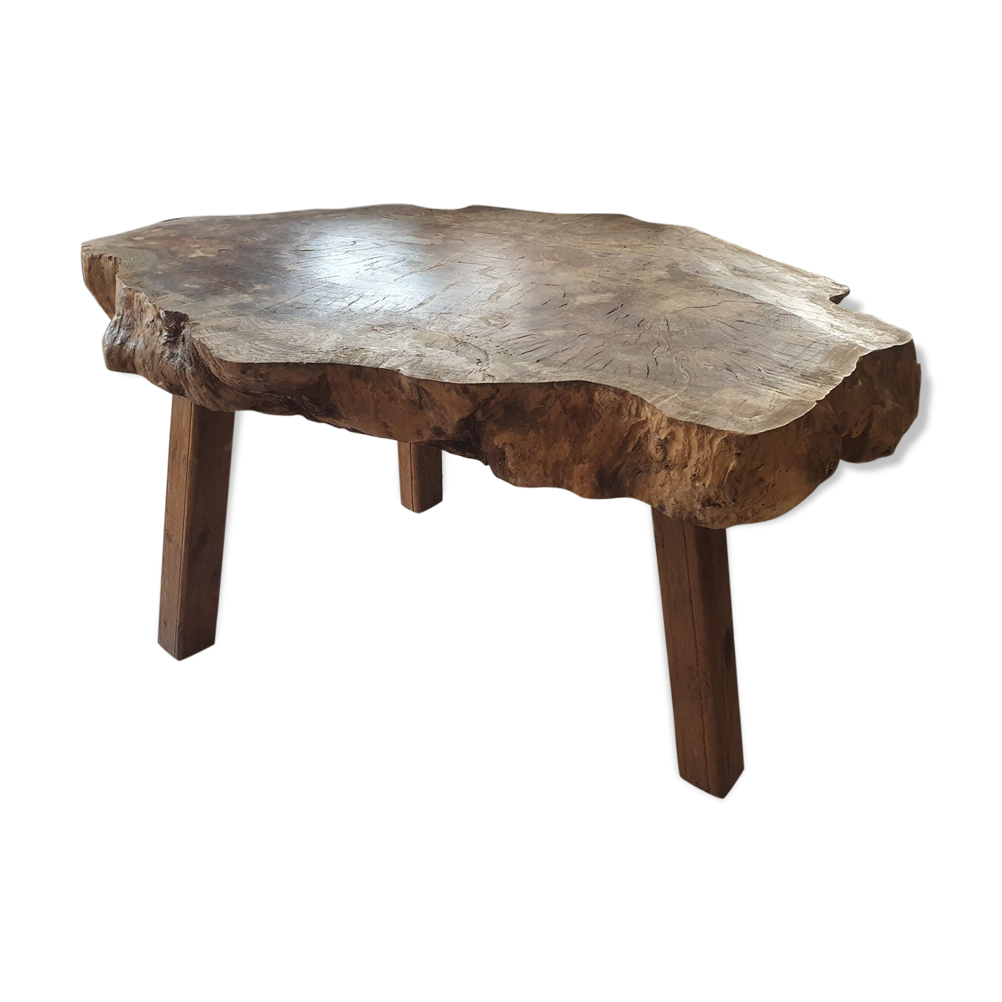 tree trunk table, brutalist, solid oak