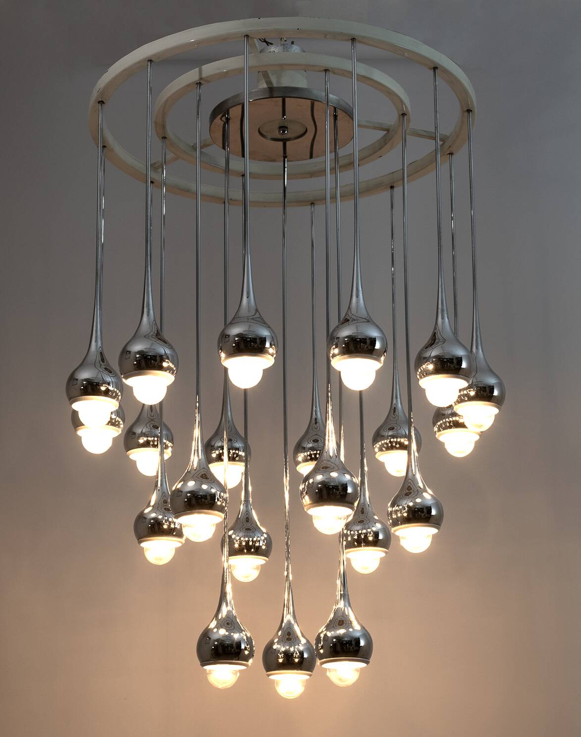 Angelo Brotto Mid-Century Italian Metal Chrome Chandelier for Esperia, 1970