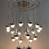 Angelo Brotto Mid-Century Italian Metal Chrome Chandelier for Esperia, 1970