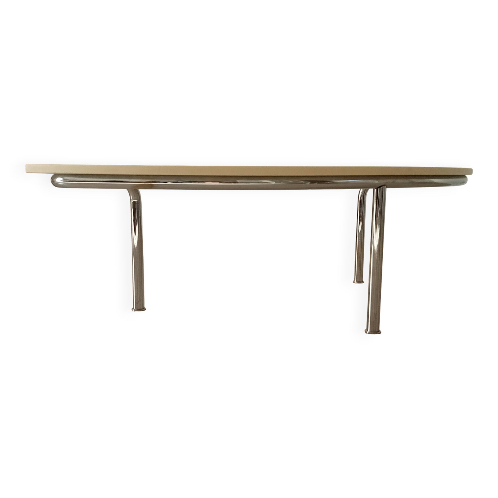 Vintage tripod coffee table in chrome and formica from the 1980s.