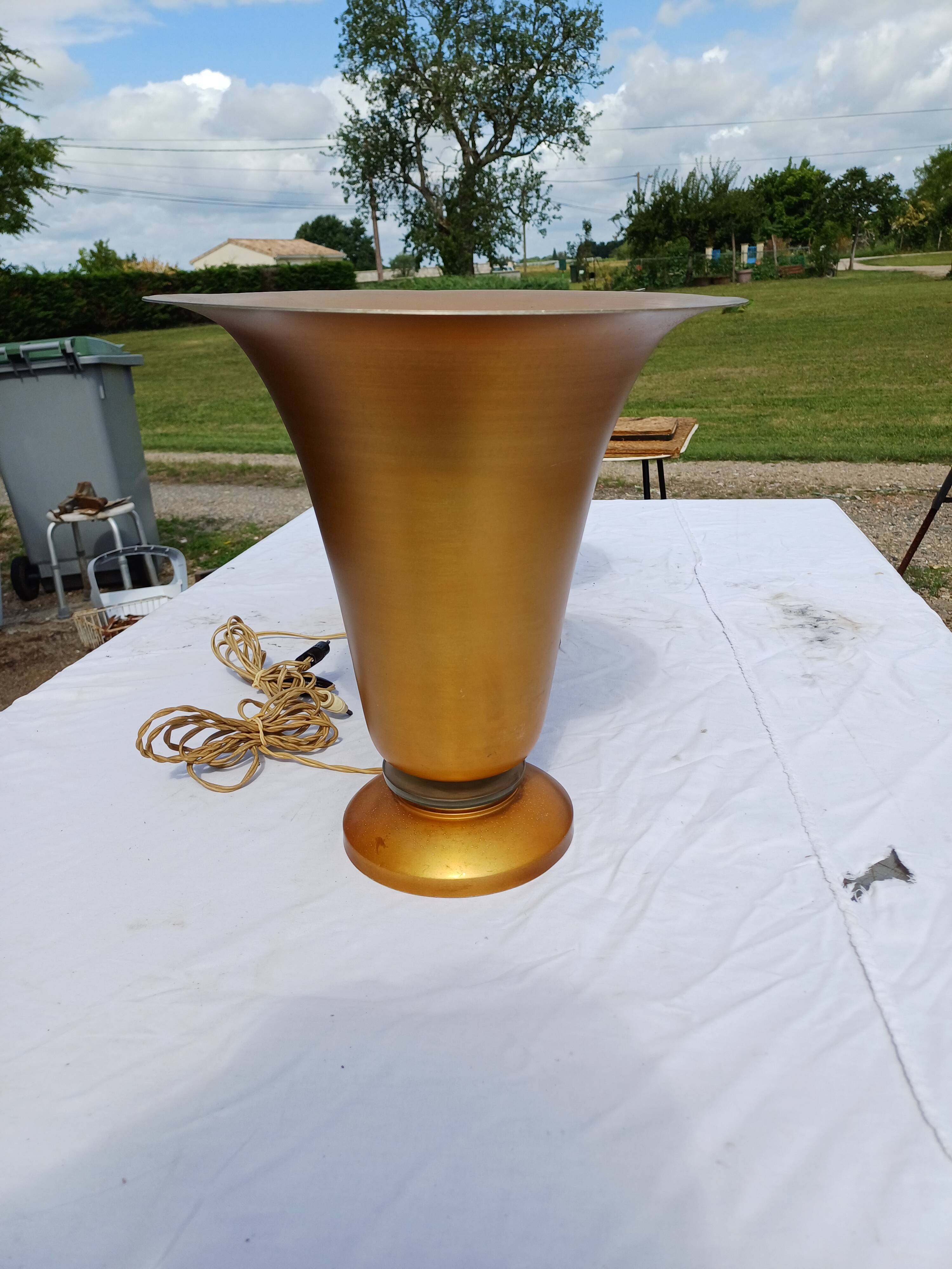 Pair of golden aluminum lamps from the 1960s