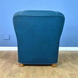 Mid century danish teal blue wool & oak club lounge chair