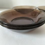 Set of 5 vintage Duralex deep plates – smoked brown glass