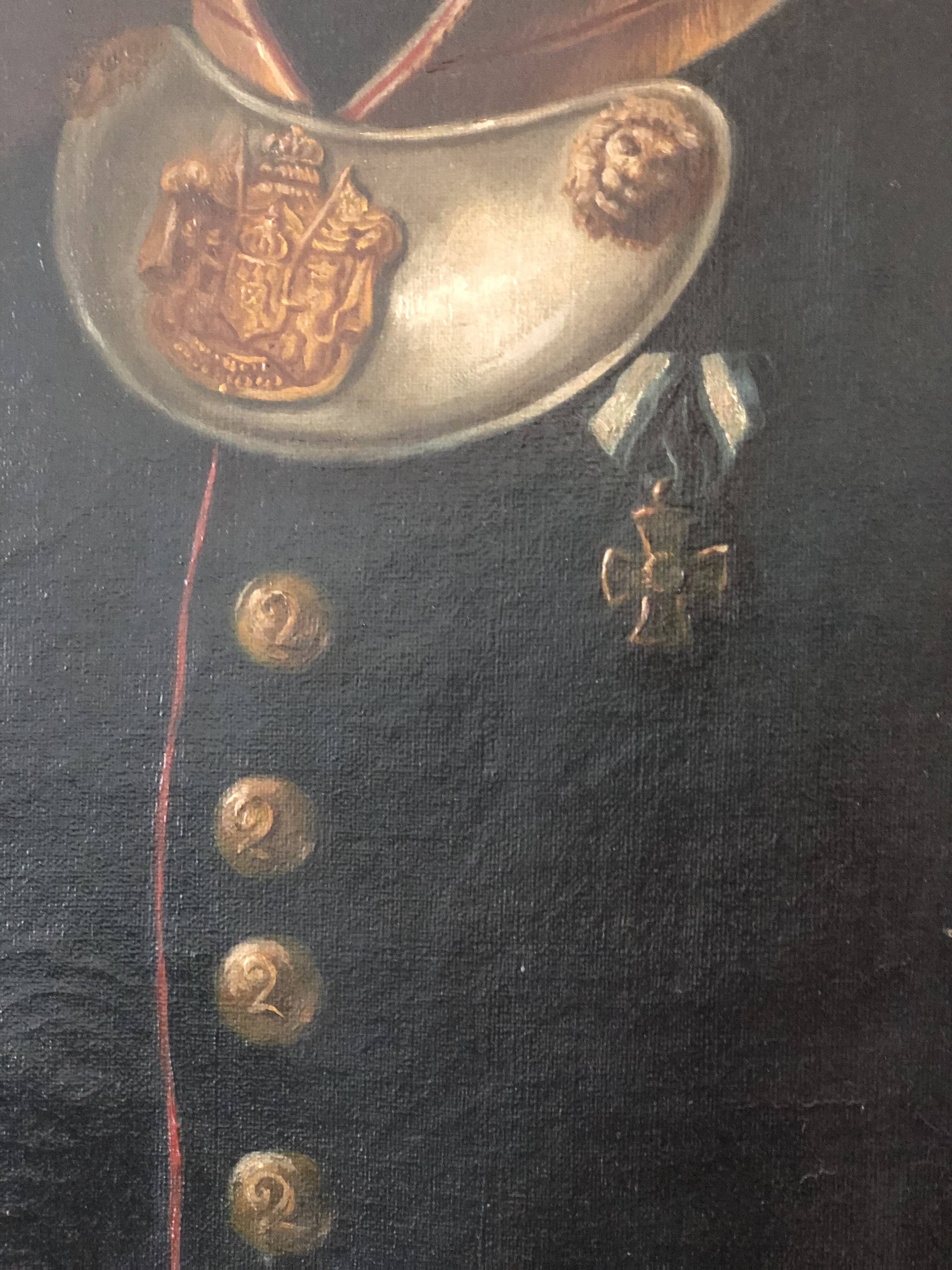 Peinture de portrait militaire antique de grand format d'un baron allemand, 1870