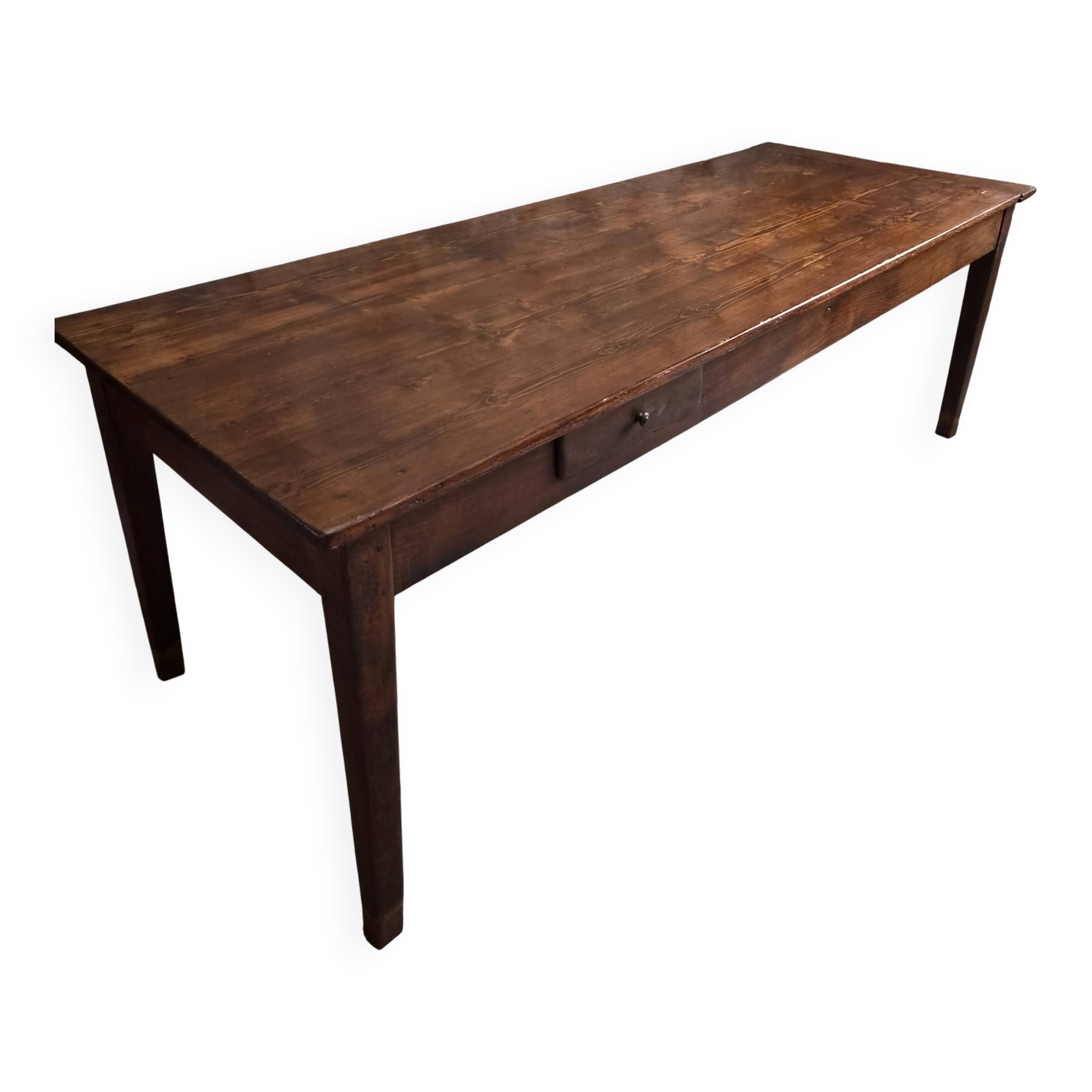 Table à manger de ferme française ancienne avec deux tiroirs | Chêne & pin | vers 1850–1900