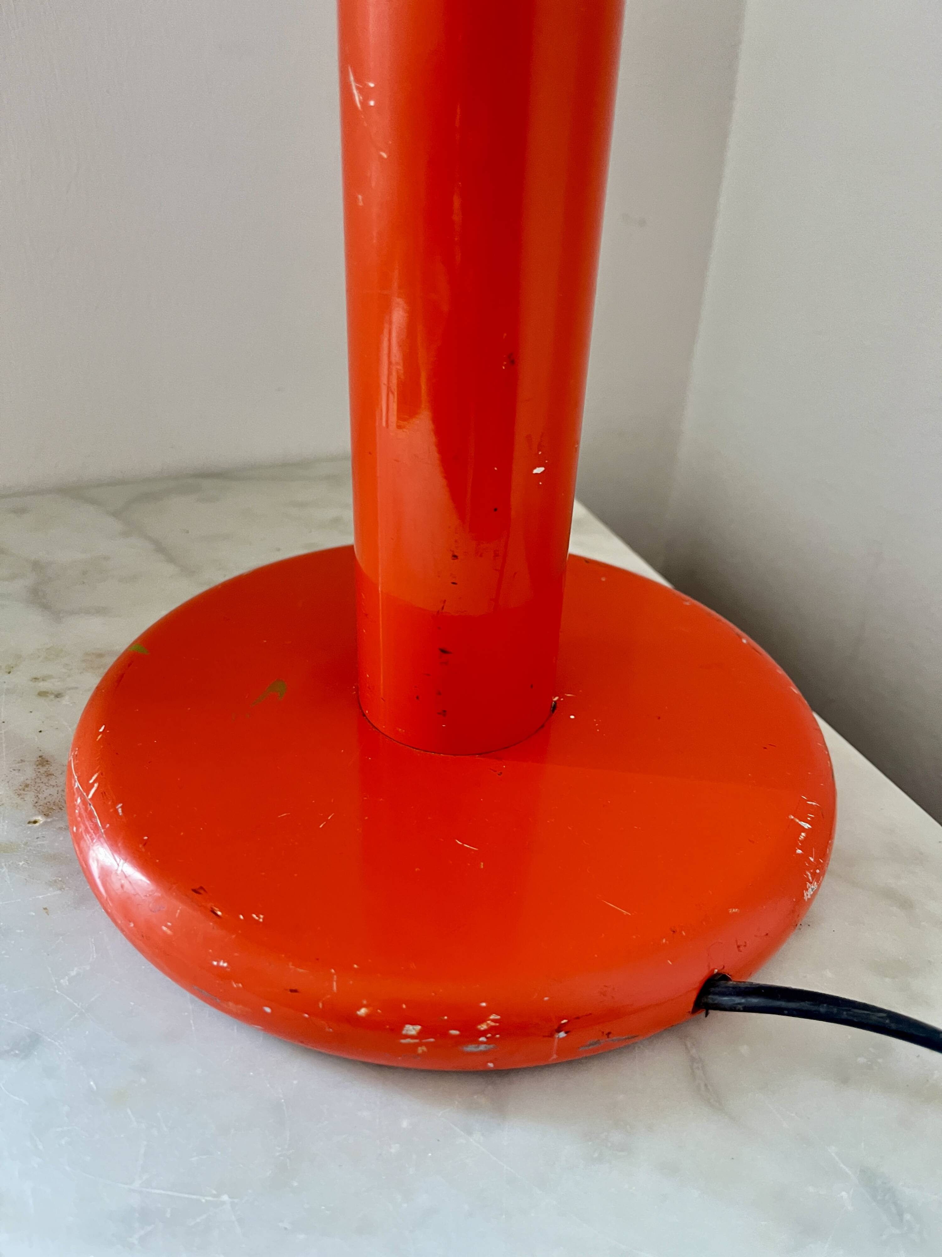 Vintage Space Age Orange Metal Table Lamp Adjustable Gooseneck, 1970s