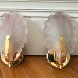 Paire d'appliques feuille verre