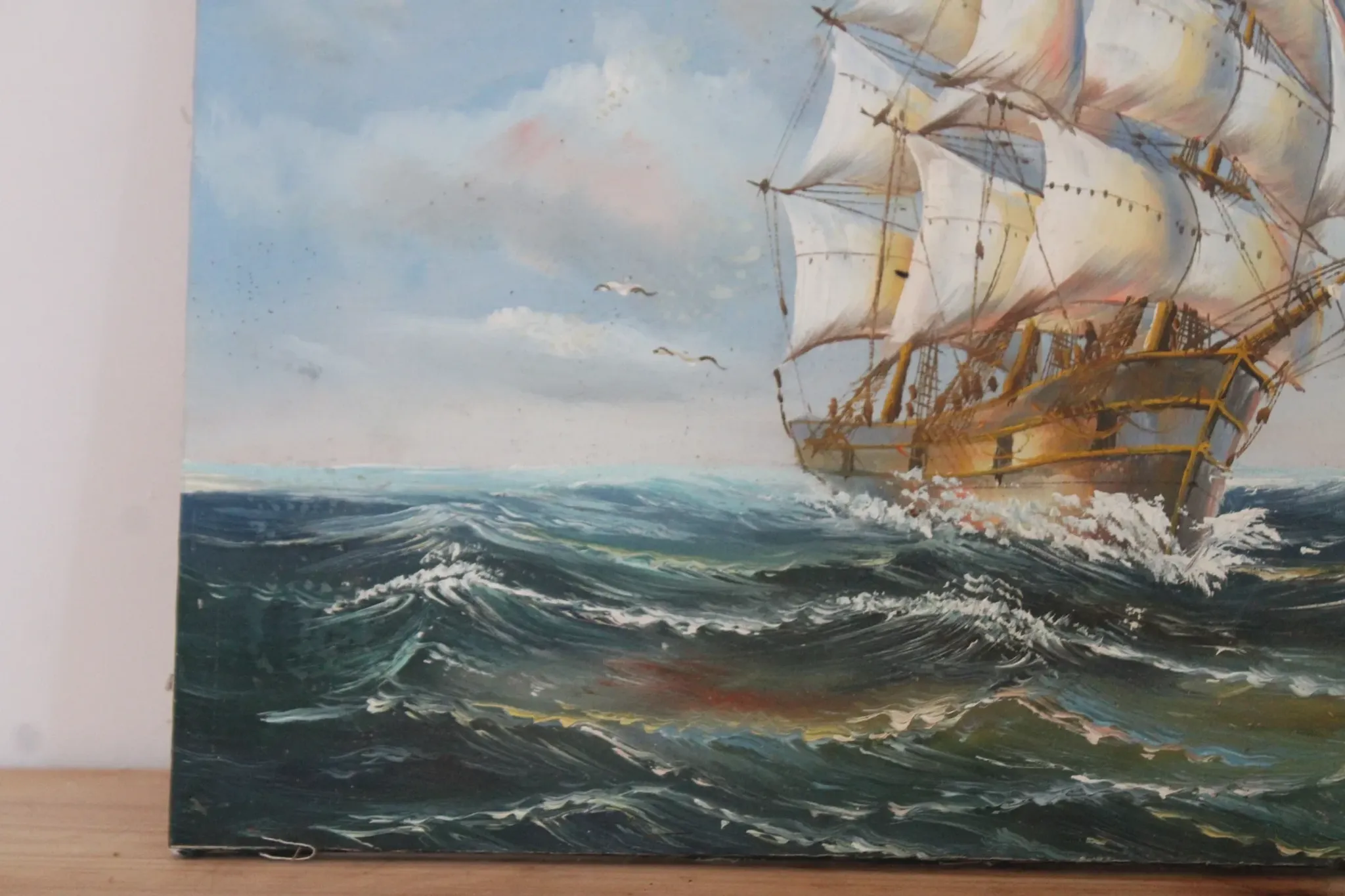 Marine painting on canvas signed "Sartini" – Large sailing ship at sea – 40 × 30 cm